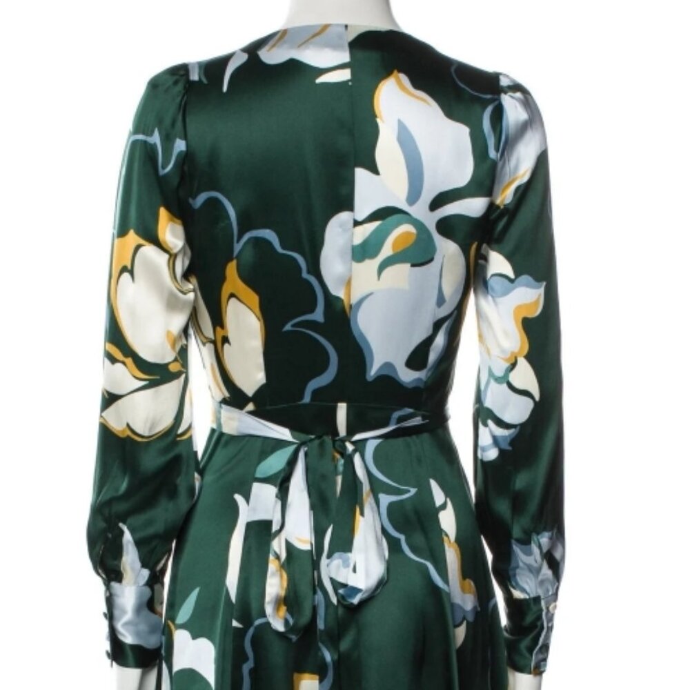 NWOT Reformation Chrissy Dress Floral Silk Wrap Mini Dress in Lyra Green XS $278 - Picture 13 of 14